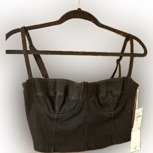 Good American Black Denim Bustier Top